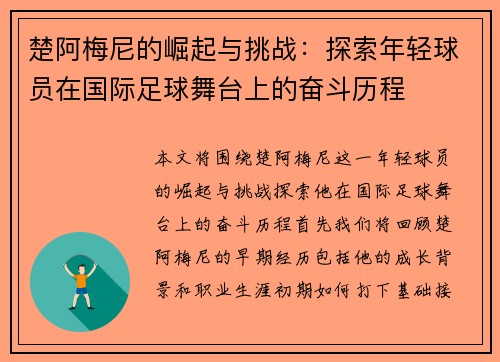 楚阿梅尼的崛起与挑战：探索年轻球员在国际足球舞台上的奋斗历程